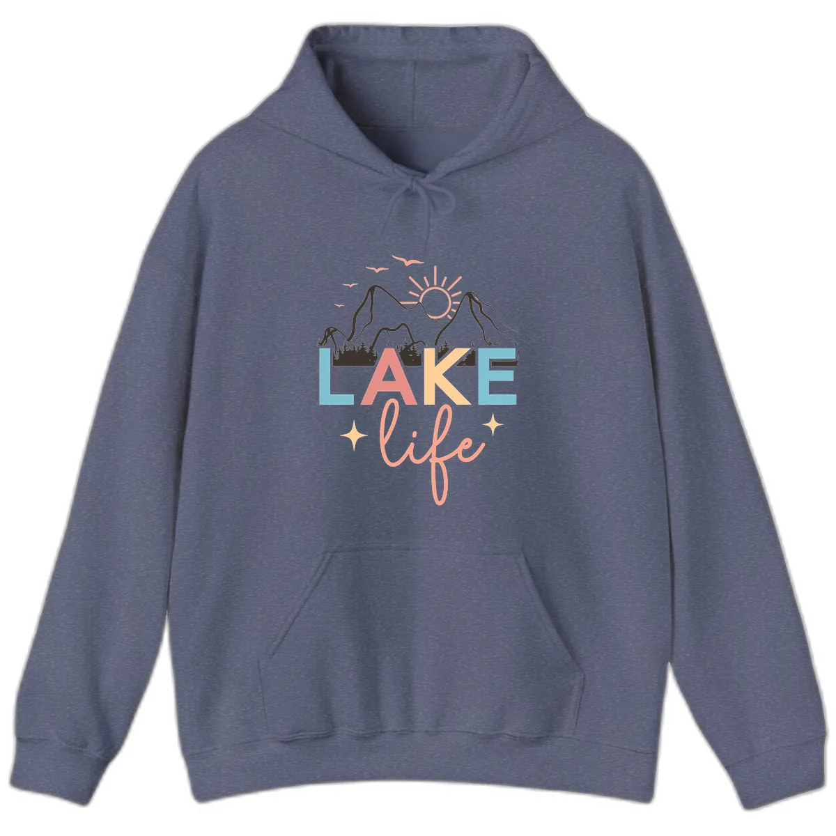 Mountain Lake Life Typography Hoodie in Heather Navy